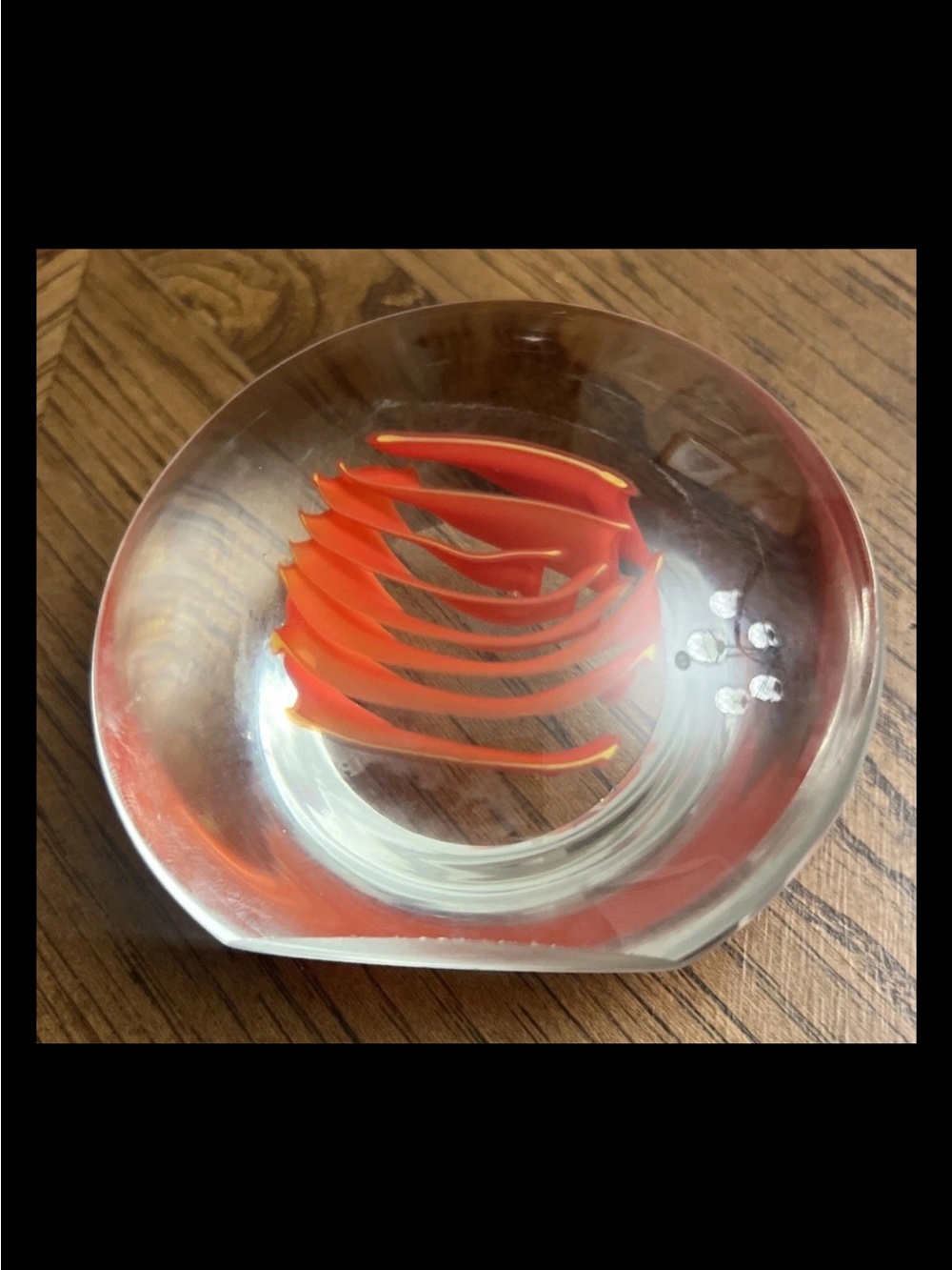 Vtg Murano Italy Red Ribbon Swirl Art Glass Paperweight - Artist Signed - Nice!